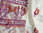 Off White Kota Doria Phulkari Dupatta for Women with Hand Embroidered Traditional Punjabi Floral Design