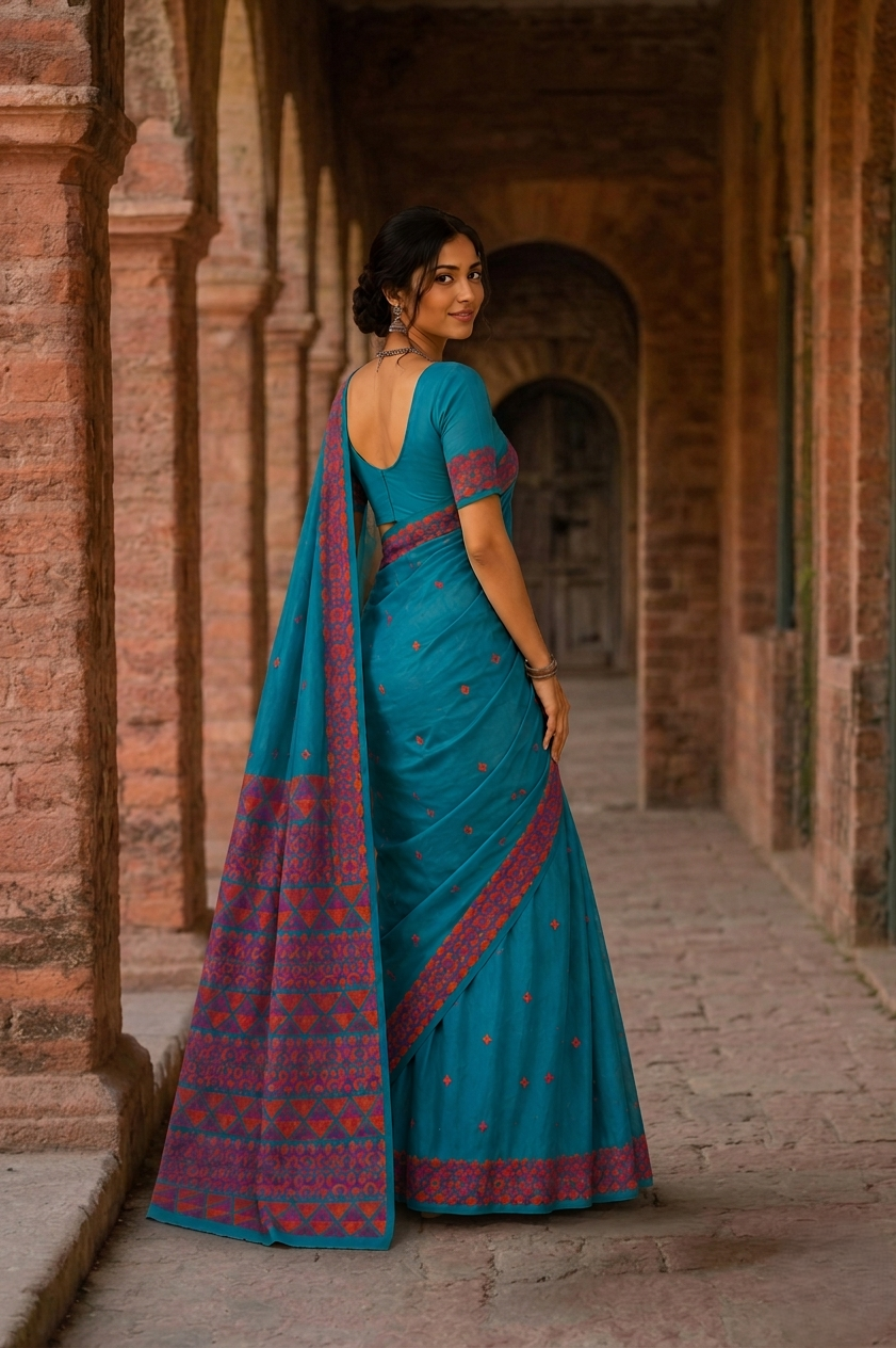 Hand embroidered Phulkari saree for women featuring traditional Punjabi craftsmanship and intricate ethnic embroidery.
