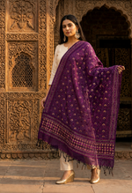 Hand embroidered purple Phulkari dupatta for women with traditional Punjabi embroidery, elegant ethnic wrap featuring detailed artisan threadwork by The Amritsar Store