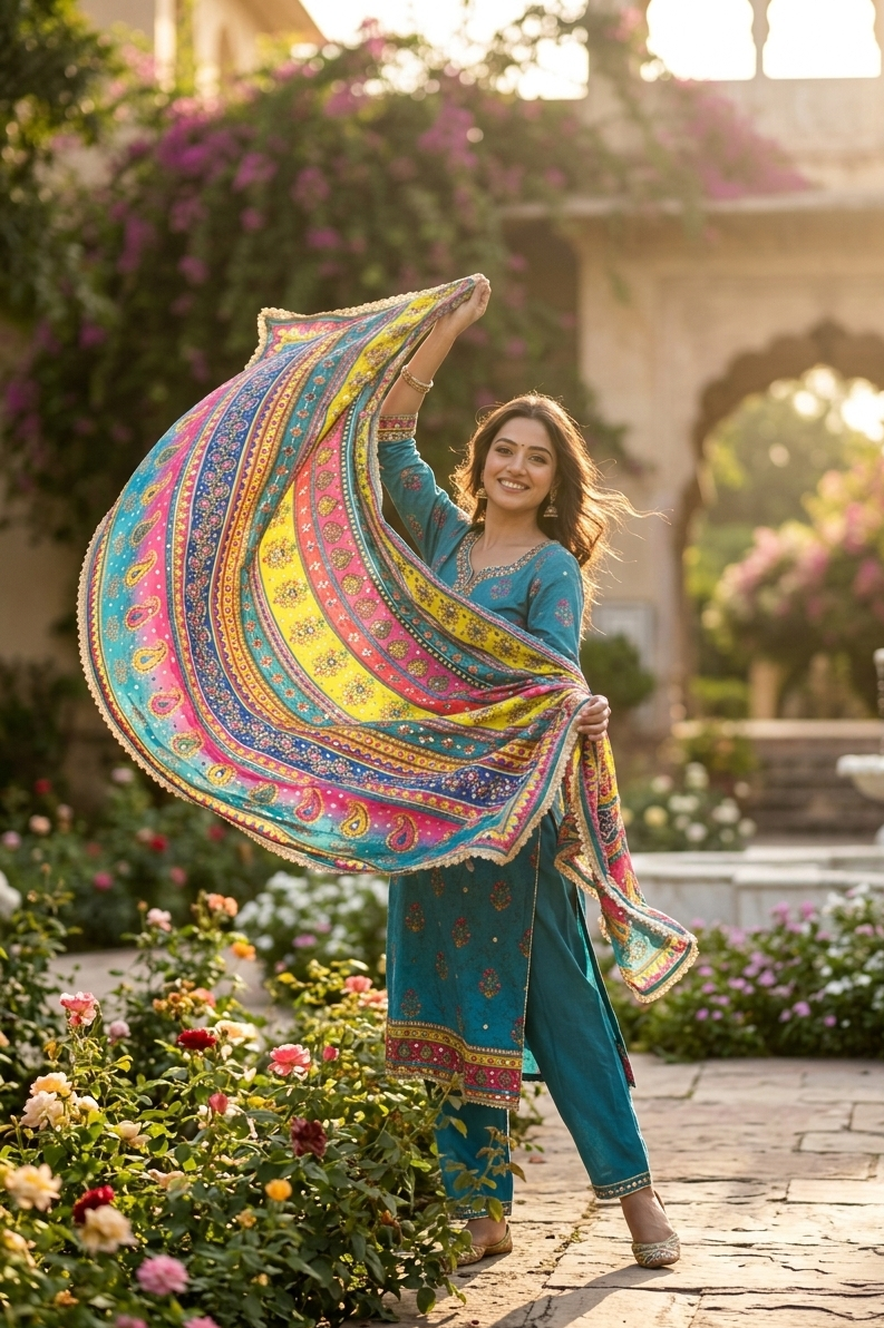 The Amritsar Store embellished dupatta with mirror and stone work detailing, traditional ethnic designer dupatta for women