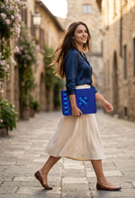 The Amritsar Store Handmade Blue Embroidered Fabric Document File with Traditional Mirror Work Detailing