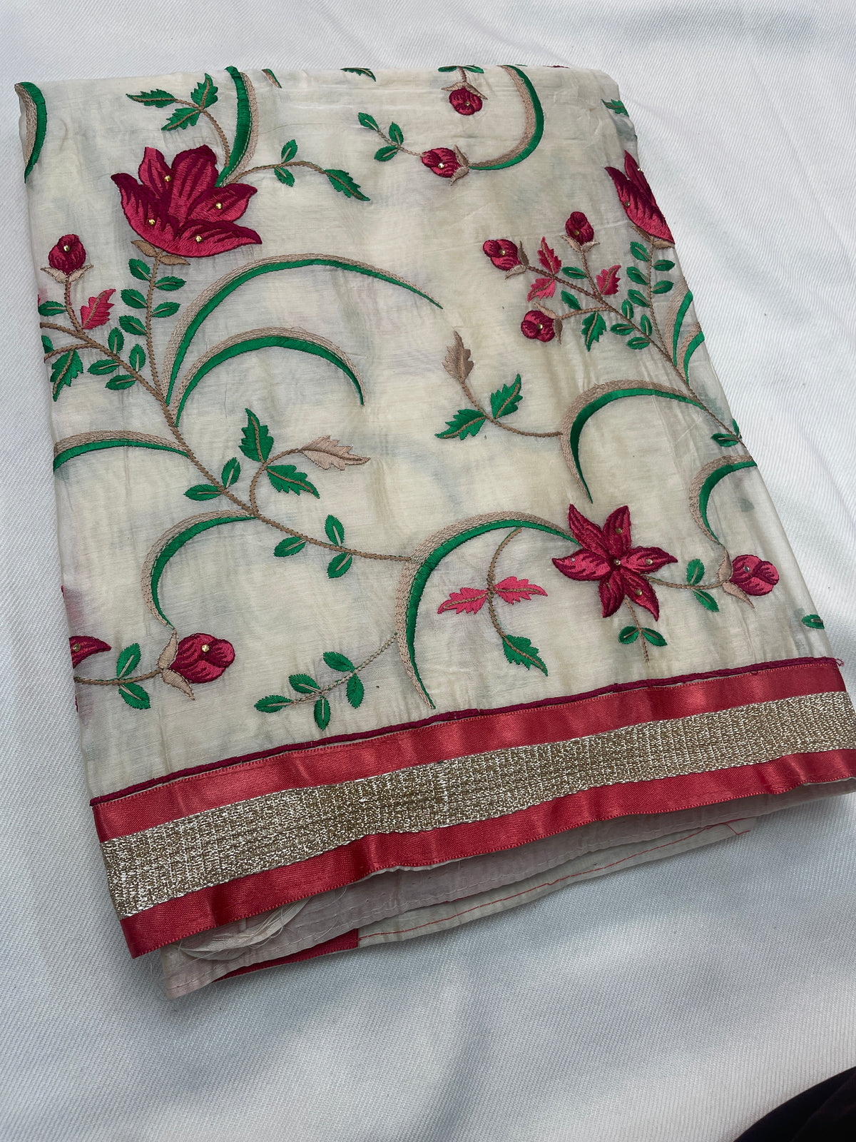 The Amritsar Store Chanderi Embroidered Unstitched Suit with Dupatta for Women, Traditional Punjabi Ethnic Wear Suit Set