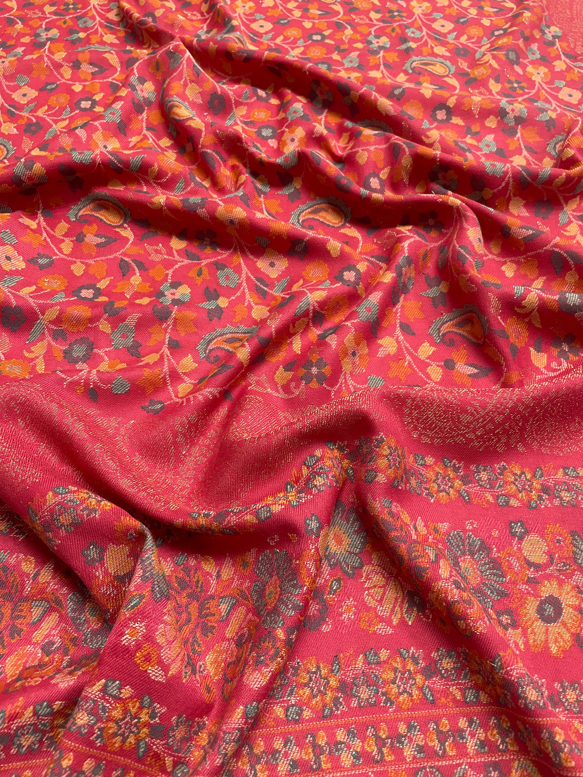Women's Kashmiri Jaal shawl featuring intricate paisley and floral weave in a premium designer wrap with elegant traditional craftsmanship.