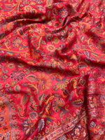 Majestic Peacock Garden Jaal shawl by The Amritsar Store featuring an intricate multicolor woven floral and peacock pattern.