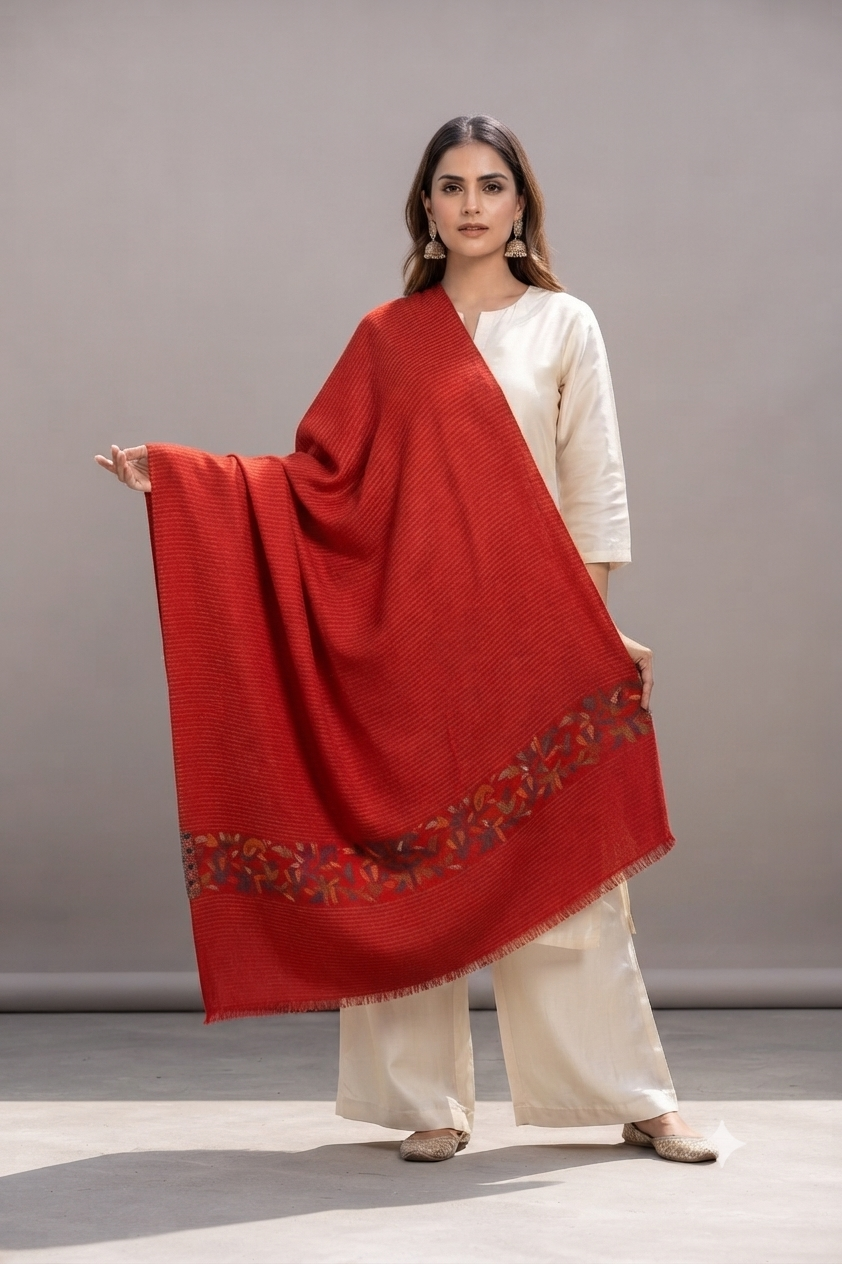 Women's traditional Kashmiri Kani shawl featuring heritage woven craftsmanship with elegant timeless detailing by The Amritsar Store.