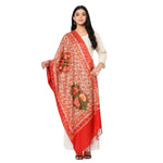 Red Kashmiri stole with multicolor Aari embroidered floral jaal, handcrafted wool stole by The Amritsar Store