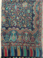 Heritage navy blue jaal stole with intricate paisley motifs and multitone woven borders by The Amritsar Store
