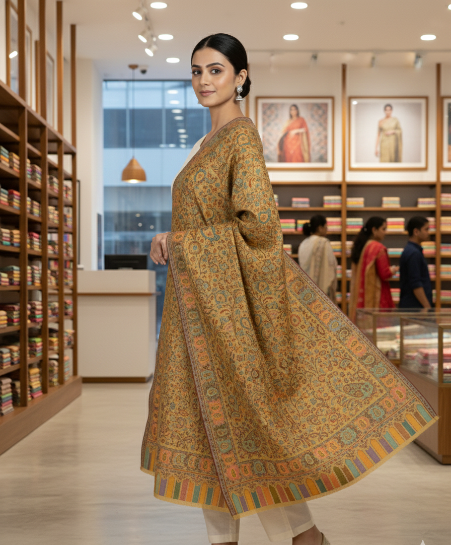 "The Amritsar Store Kashmiri Jaal Weave Shawl in Fine Wool – Multicolor Paisley Design