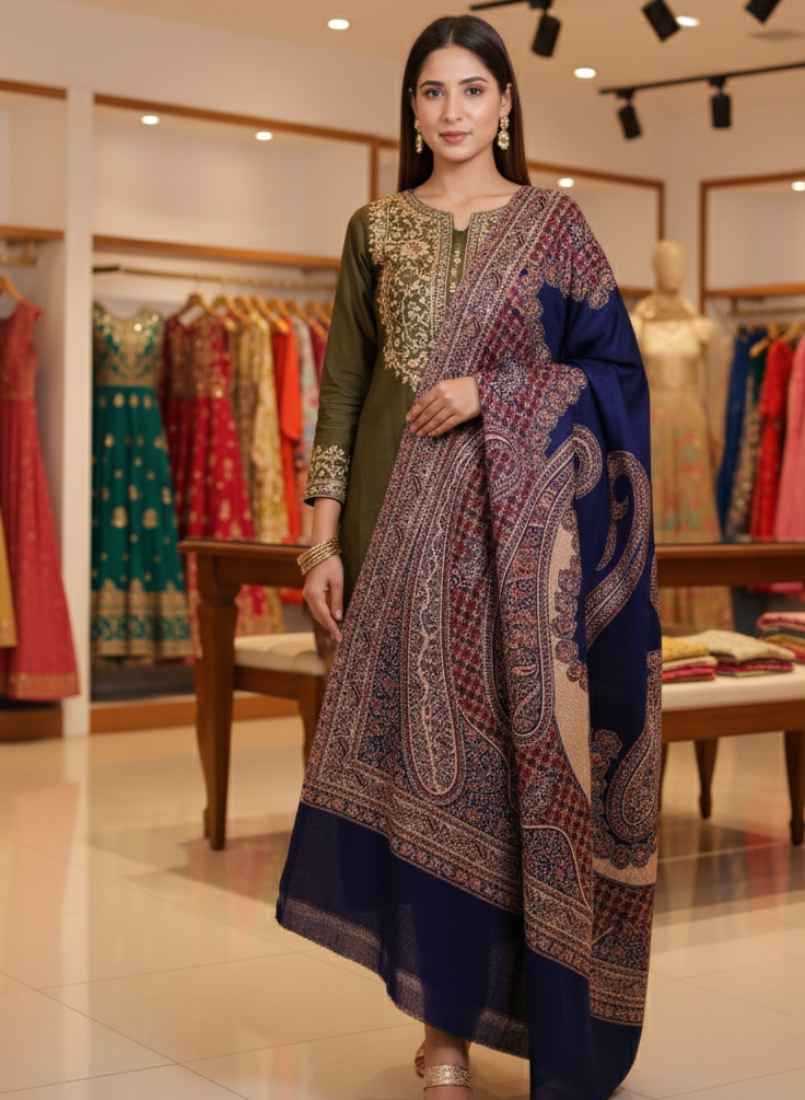 The Amritsar Store Timeless Kashmiri Jamawar Shawl – Luxurious Warm Traditional Wool Shawl with Classic Design