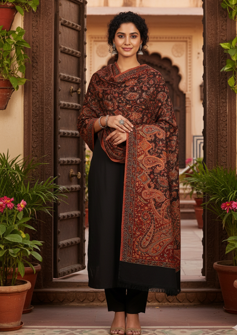 The Amritsar Store Evergreen Elegance Kashmiri Kani Jamawar Shawl for Women – Traditional Woven Design in Rich Patterns