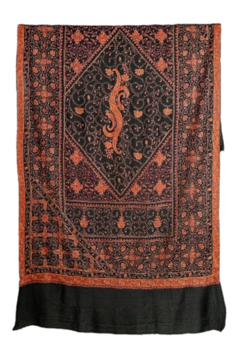 The Amritsar Store Black Pashmina Shawl with Intricate Sozni Hand Embroidery – Elegant Kashmiri Craftsmanship