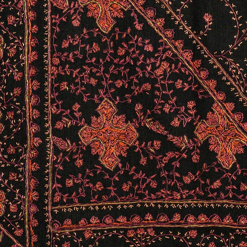 The Amritsar Store Black Pashmina Shawl with Intricate Sozni Hand Embroidery – Elegant Kashmiri Craftsmanship