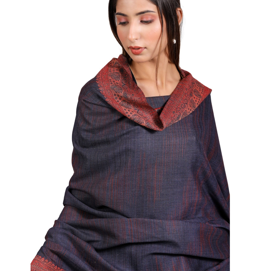 Kashmiri Shawl For Women, Lightweight Shawl With Four Side Border & Paisley Design Weaved With Wool, Shawl For Women - The Amritsar Store