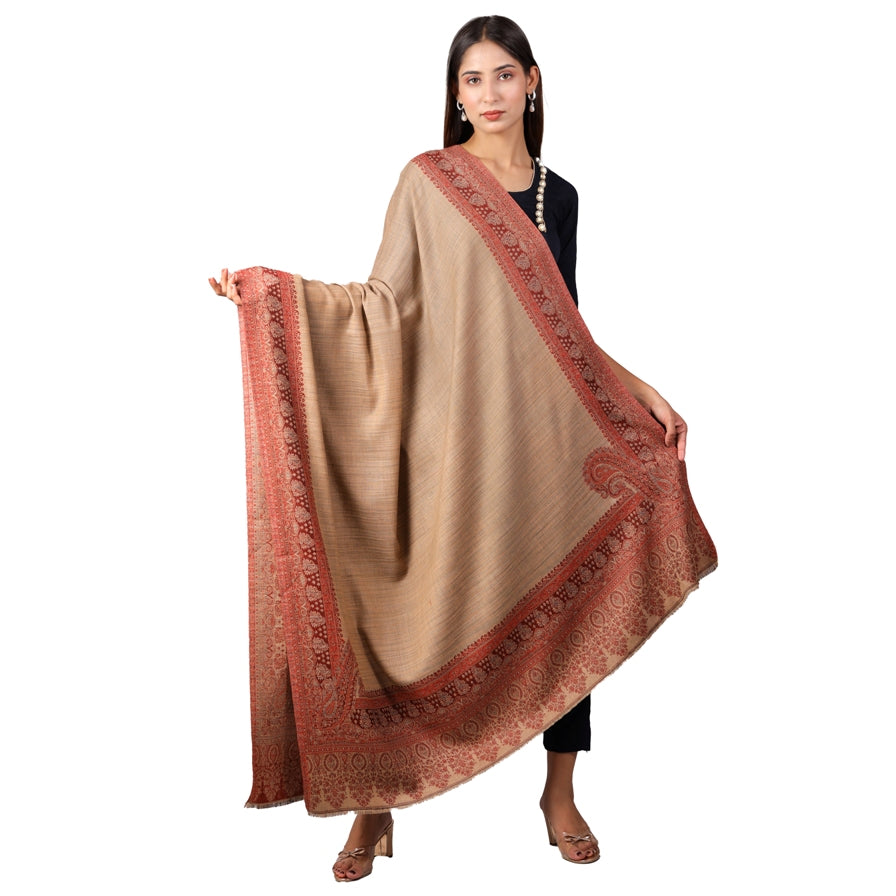 Kashmiri Shawl For Women, Lightweight Shawl With Four Side Border & Paisley Design Weaved With Wool, Shawl For Women - The Amritsar Store