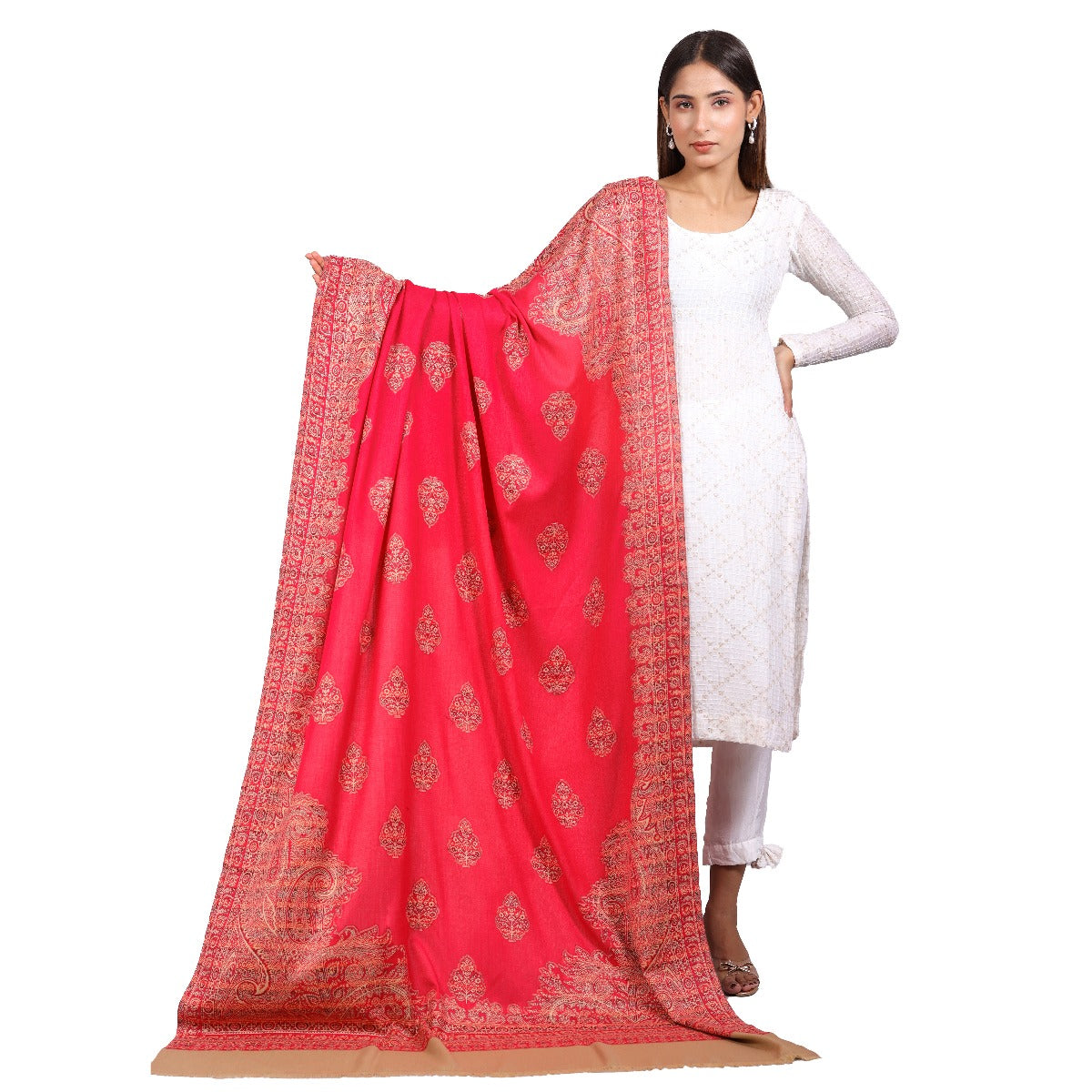 Women's Shawl, Jamawar Kashmiri Warm Shawl, Faux Wool, Woven Kashmiri Shawl, Soft & Warm Scarf, Paisley Pattern Multicolor, Shawl for Women - The Amritsar Store