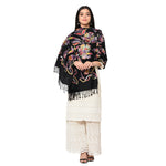 Black Multicolor Embroidery Aari Kashimir Pure Wool Shawl - The Amritsar Store