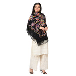 Black Multicolor Embroidery Aari Kashimir Pure Wool Shawl - The Amritsar Store