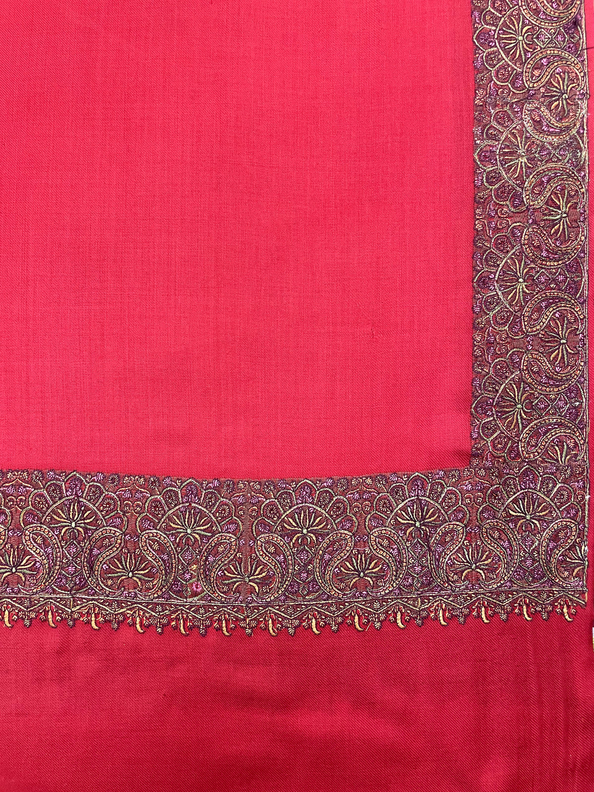 Hand embroidered Kashmiri four-side border meditation shawl soft wool pashmina oversized wrap for men and women