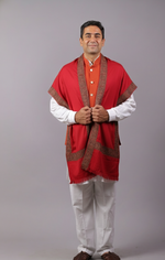 Hand embroidered Kashmiri four-side border meditation shawl soft wool pashmina oversized wrap for men and women