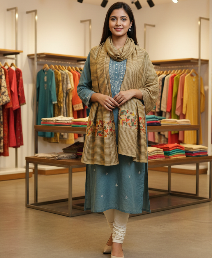 The Amritsar Store Heritage Drapes Women’s Traditional Kashmiri Kani Shawl – Intricate Woven Design in Classic Style