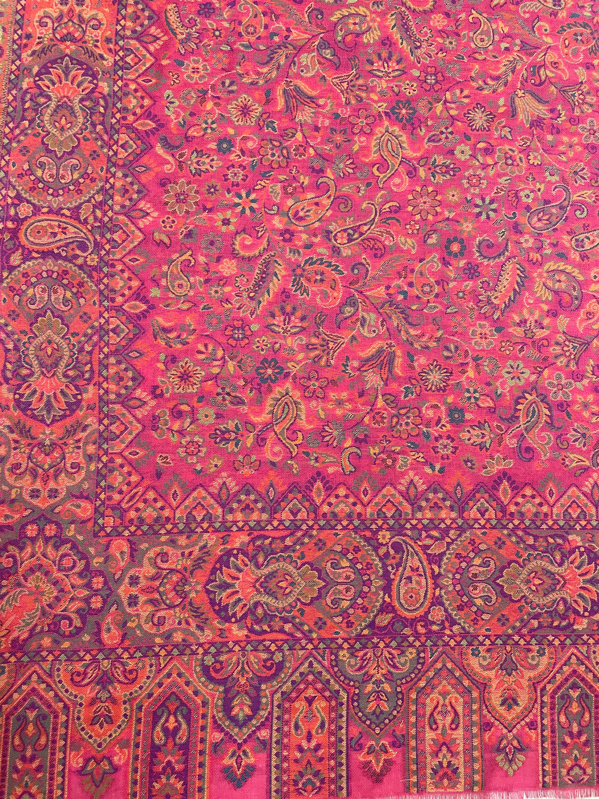 "Magenta Kashmiri Jaal Weave Shawl in Fine Wool with Multicolor Paisley and Floral Design – The Amritsar Store"