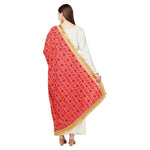 Magenta Phulkari Dupatta With Four Side Golden Lace & Mirror Work By The Amritsar Store - The Amritsar Store