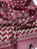Hand embroidered maroon Phulkari dupatta for women in traditional Punjabi style, elegant ethnic wrap with detailed floral threadwork by