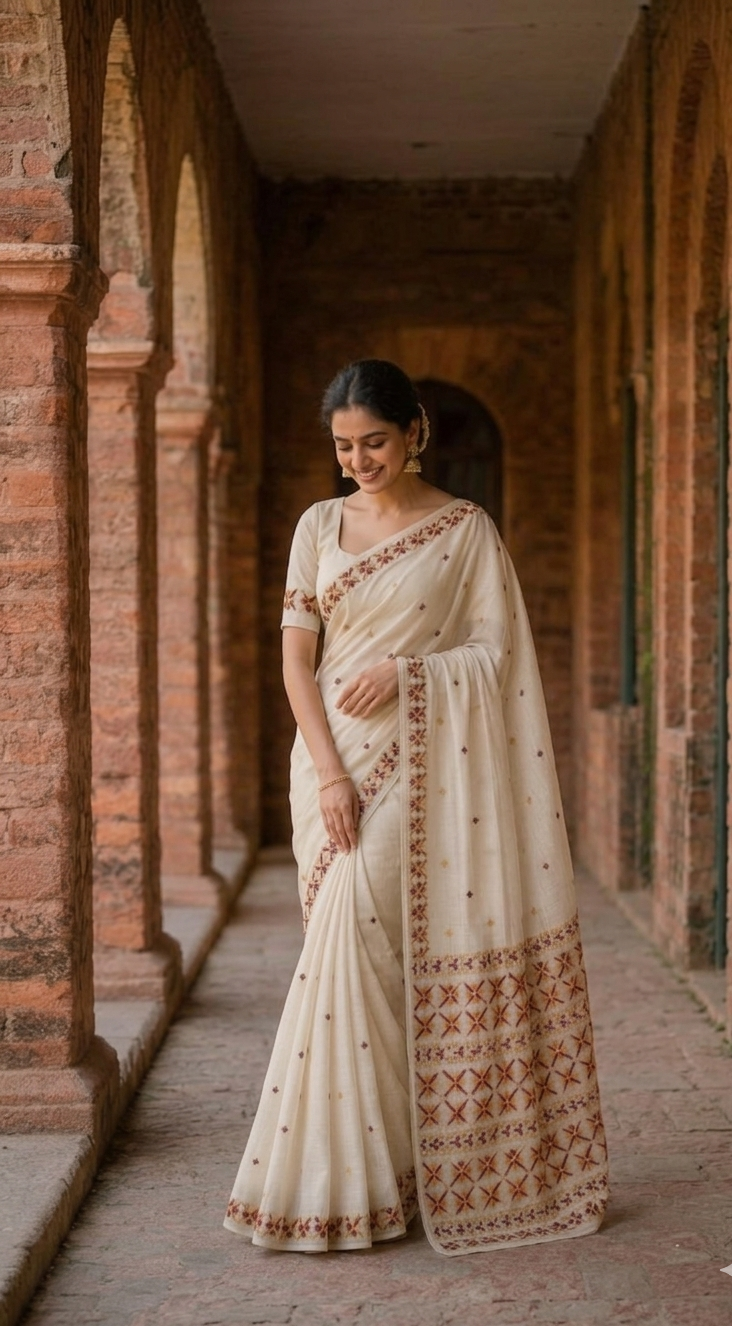 Hand embroidered Phulkari saree with maroon and gold embroidery, showcasing traditional Punjabi craftsmanship for women.