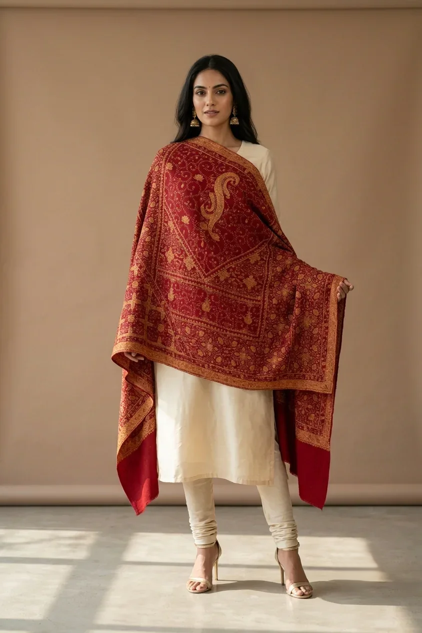 Shawl for Women – Maroon Hand Embroidered Designer Wrap | The Amritsar Store