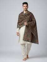 Men’s black Kani Jaal shawl with multicolor paisley and floral weave by The Amritsar Store