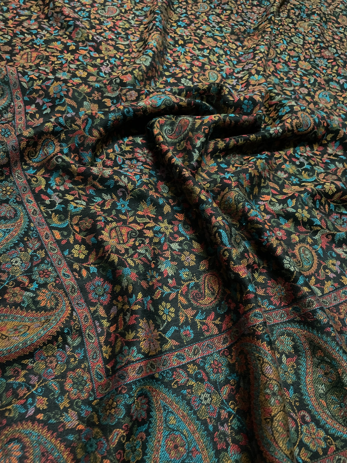 Men’s black Kani Jaal shawl with multicolor paisley and floral weave by The Amritsar Store