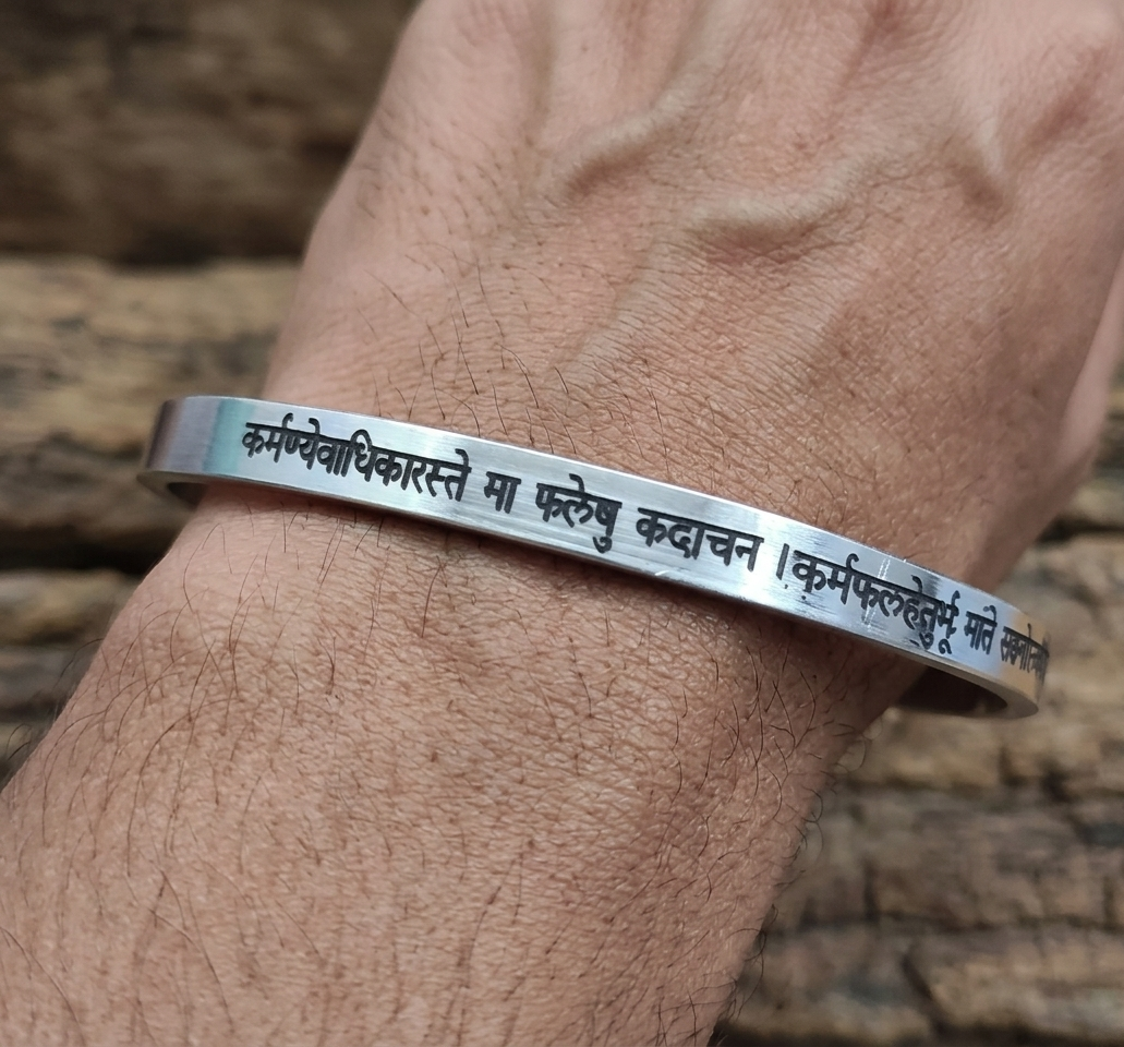 Mens Kada Stainless Steel Customized Full Sanskrit Vedic Puran Mantra by The Amritsar Store - The Amritsar Store