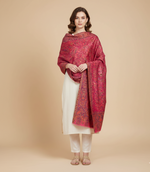 "Magenta Kashmiri Jaal Weave Shawl in Fine Wool with Multicolor Paisley and Floral Design – The Amritsar Store"