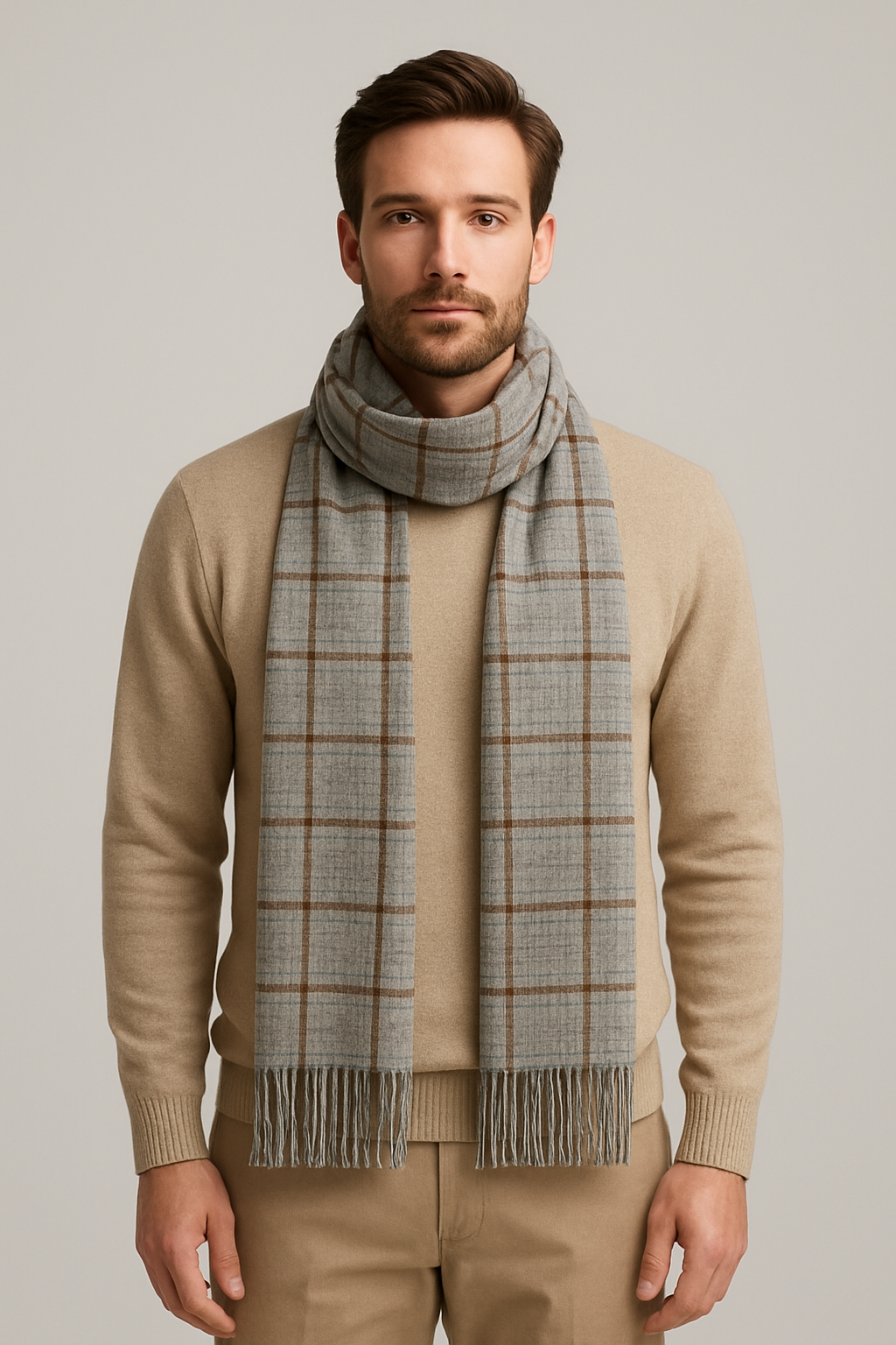 "Modern Grey Checkered Scarf, Lightweight and Stylish Winter Wrap for Men and Women by The Amritsar Store"