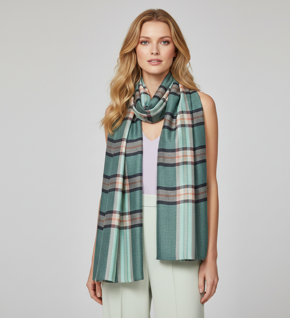 Women Scarf, Multicolor Bamboo Silk Scarf, Soft & Fine Quality with Check Pattern All Season Stole Size 2.00 x 0.70 Mtr Weight 120 Grams - The Amritsar Store