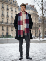 The Amritsar Store Multicolor Geometric Checkered Scarf – Soft Winter Wrap in Red, Blue, Beige & White - The Amritsar Store