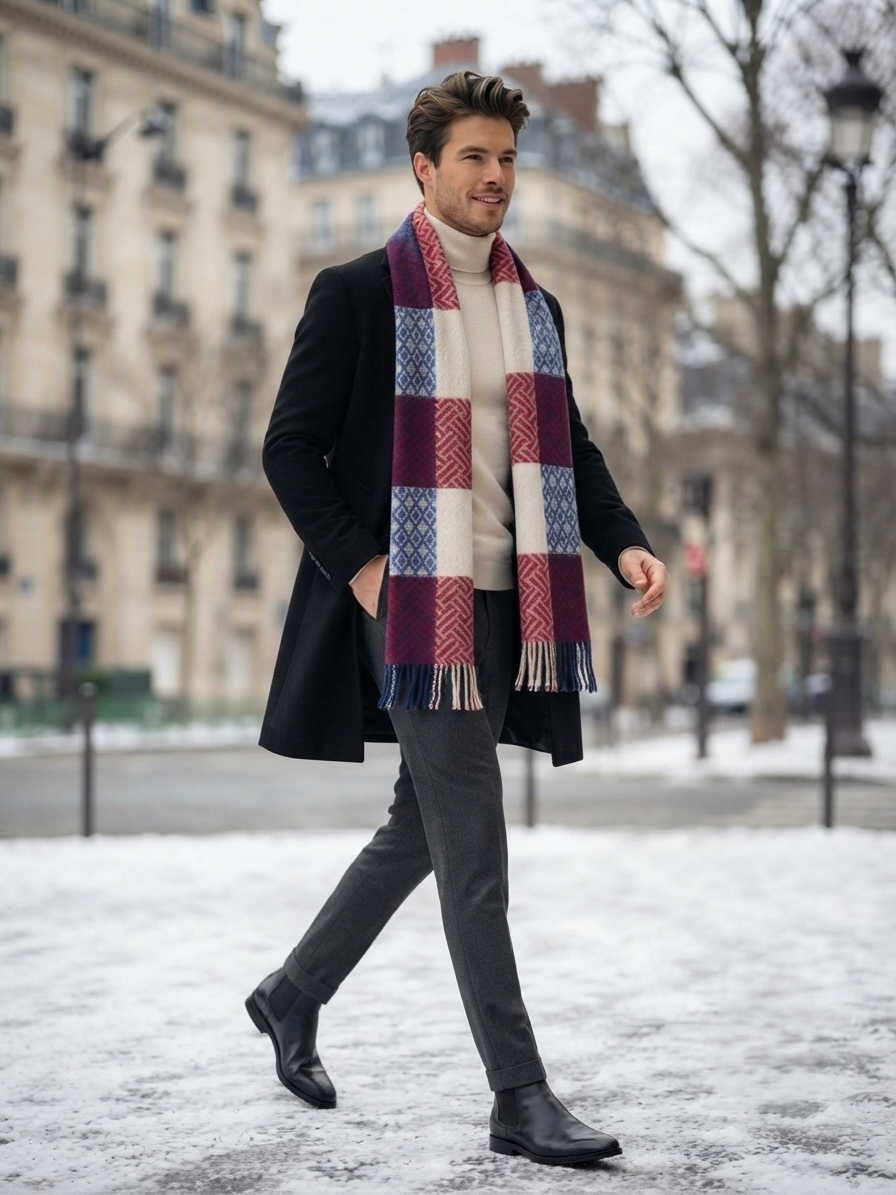 The Amritsar Store Multicolor Geometric Checkered Scarf – Soft Winter Wrap in Red, Blue, Beige & White - The Amritsar Store