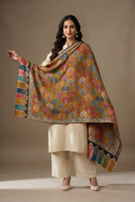 Women's extra fine wool Kalamkari shawl featuring a vibrant multicolor design with elegant traditional craftsmanship by The Amritsar Store.