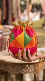 Multicolor Phulkari embroidered potli bag for women