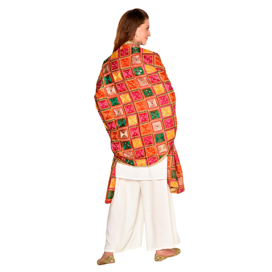 Alluring Handmade Embroidery Phulkari Full Jall Dupatta by The Amritsar Store - The Amritsar Store