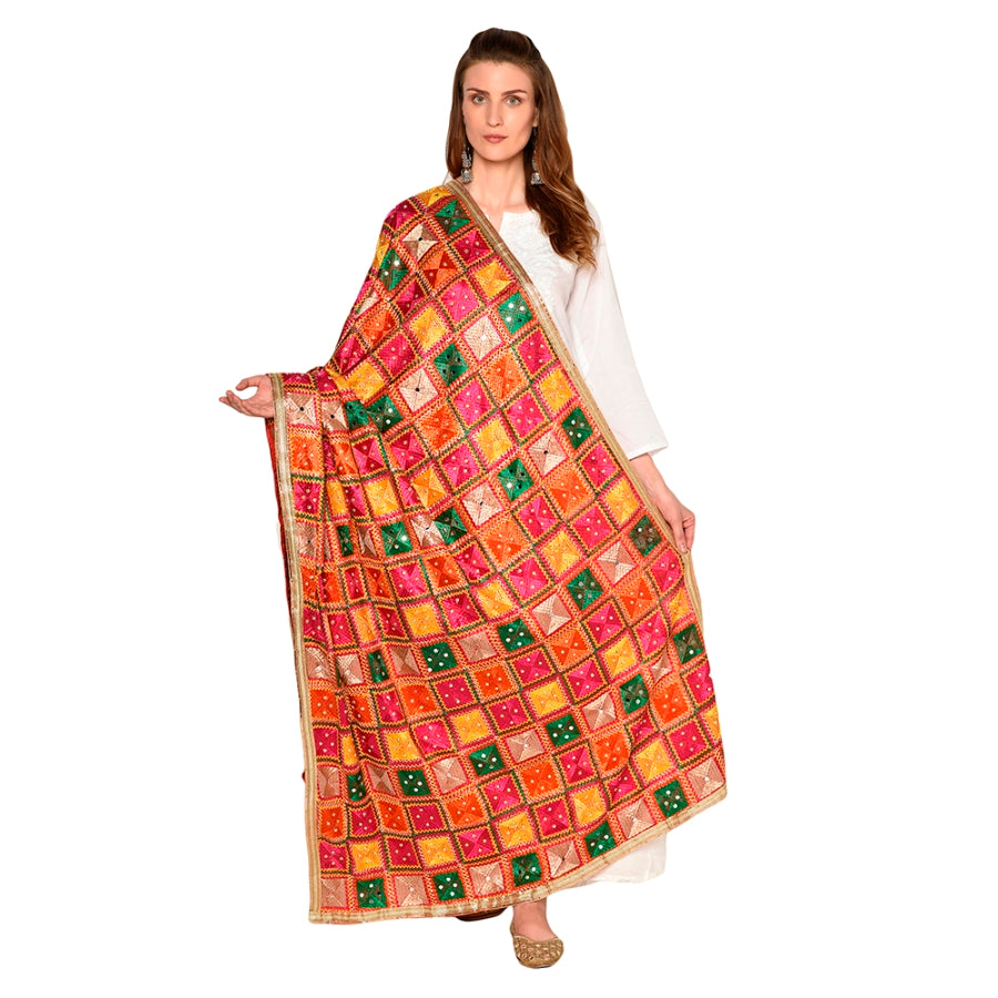 Alluring Handmade Embroidery Phulkari Full Jall Dupatta by The Amritsar Store - The Amritsar Store