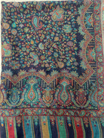 Heritage navy blue jaal stole with intricate paisley motifs and multitone woven borders by The Amritsar Store