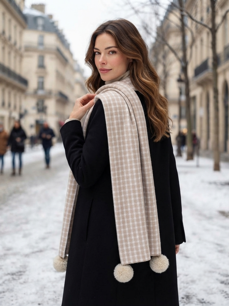 Neutral Check Wool Scarf – Soft Winter Scarf for Men & Women | The Amritsar Store - The Amritsar Store