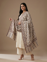 Women's off-white stole with elegant floral accents, lightweight traditional stole by The Amritsar Store