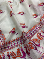 Off White Kota Doria Phulkari Dupatta for Women with Hand Embroidered Traditional Punjabi Floral Design