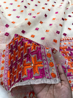 Orange and pink hand embroidered Phulkari dupatta for women with traditional Punjabi floral embroidery, lightweight ethnic festive wear by
