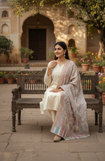 "The Amritsar Store Pastel Jaal Fine Wool Shawl with Multitone Paisley and Floral Weave"