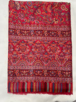 Majestic Peacock Garden Jaal shawl by The Amritsar Store featuring an intricate multicolor woven floral and peacock pattern.