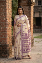 Hand embroidered Phulkari saree for women featuring traditional peacock motifs and intricate Punjabi embroidery.
