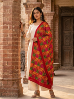 Hand embroidered Phulkari Bagh mirror work dupatta for women by The Amritsar Store featuring traditional Punjabi embroidery and mirror detailing
